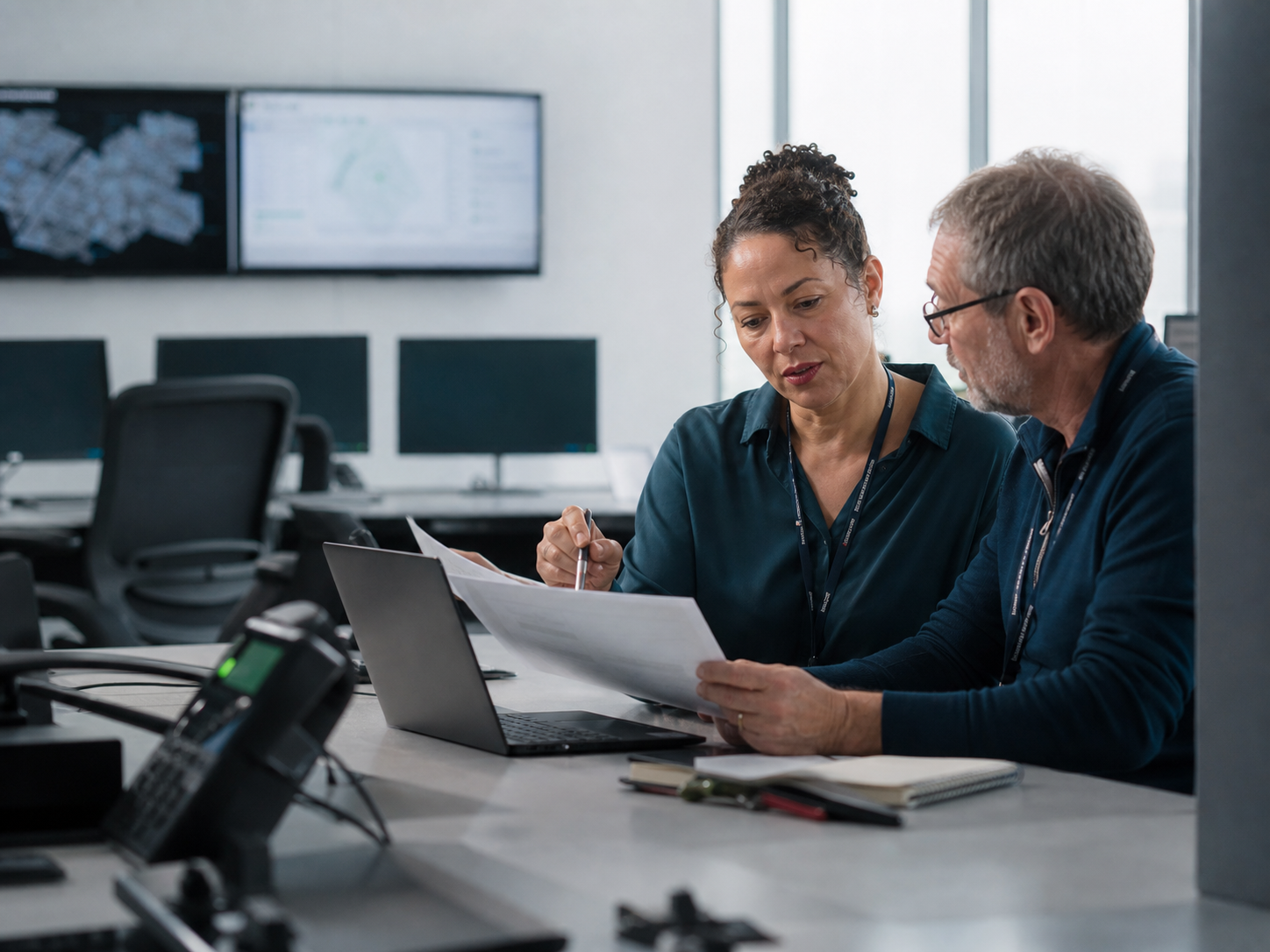 Two continuity specialists reviewing a recovery plan